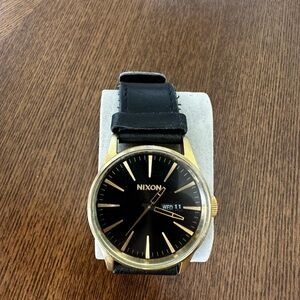 Nixon Black and Gold Dress Watch with Leather Strap